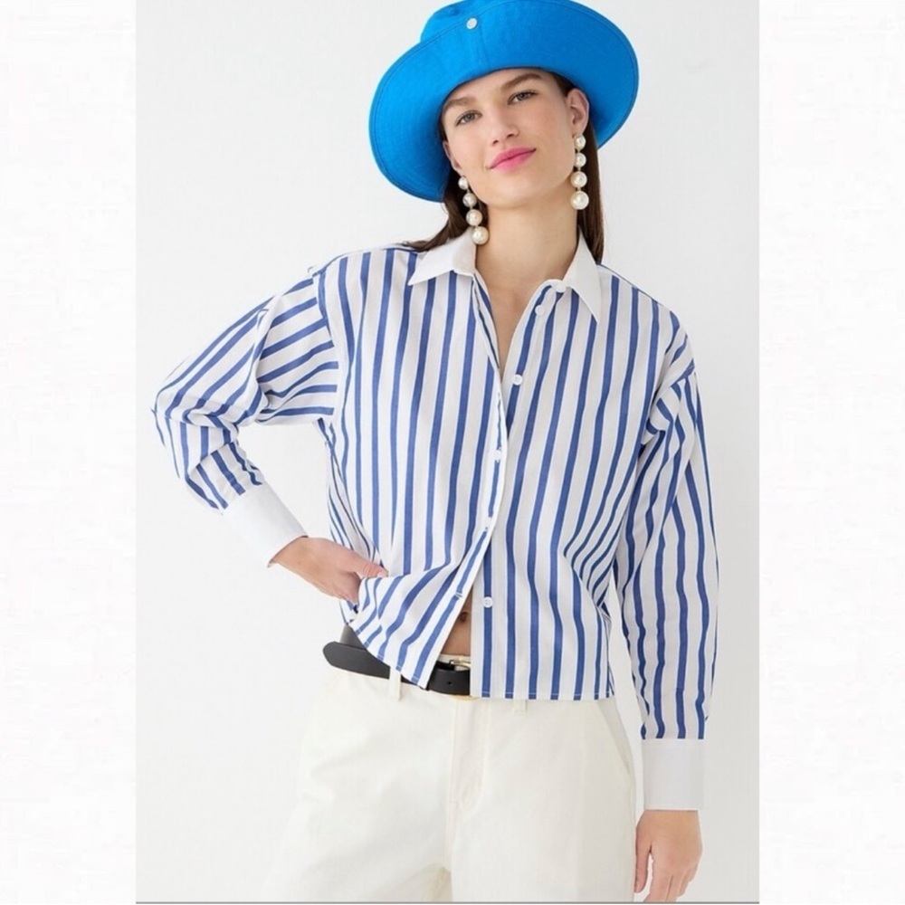 J. Crew Cropped Striped Poplin hirt